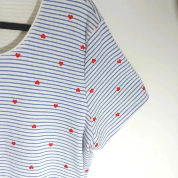Karen Scott Nautical Hearts XL Tee T-shirt Blue Stripe Red Glitter Hearts - Picture 5 of 14